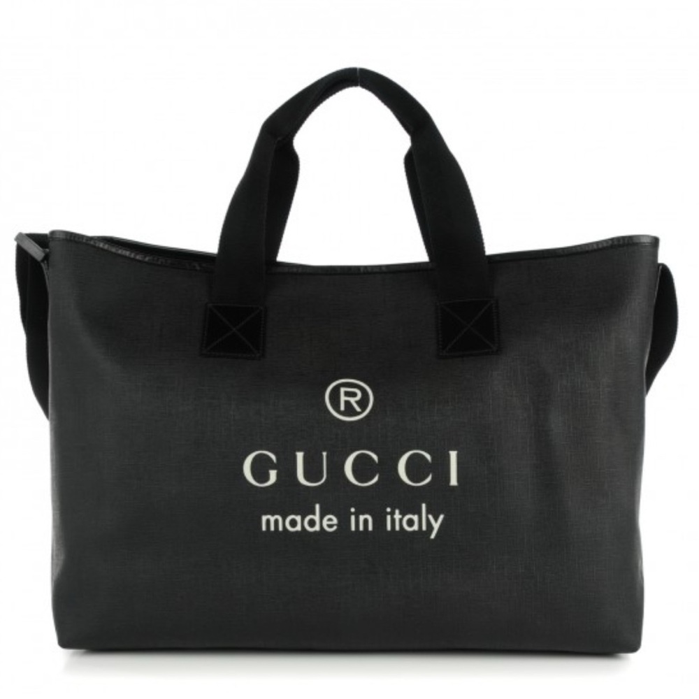 GUCCI Coated Canvas Large Trademark Logo Travel Tote Black